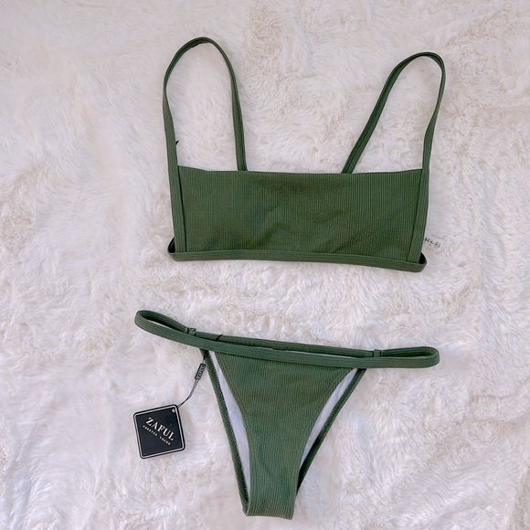 Bikini set | olive green | ribbed | size medium - Picture 1 of 4